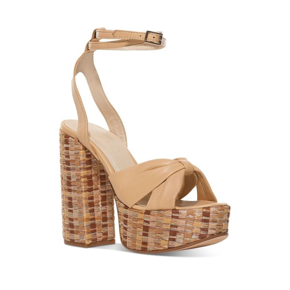 CHELSEA PARIS Womens Beige 2" Platform Raffia Strap Zasa Almond Shoes 37